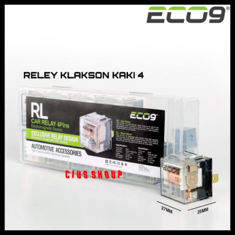 RELEY KLAKSON 4 KAKI MOTOR DAN RELAY MOBIL 12V 80A 4 KAKI ELEKTROMAGNETIC RL ECO9 INDIKATOR LED