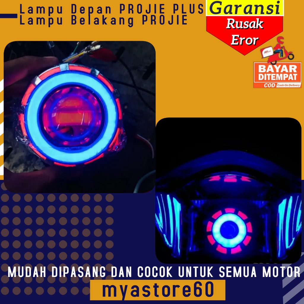 PAKET MENYALA!!! Lampu Depan Utama LED PROJIE UNIVERSAL Lampu AE DE Hand Lamp Depan Merk Projie LED PLUS Lampu Stop Rem Belakang LED PROJIE Mini UNIVERSAL Lampu Stoplamp Merk Projie LED Variasi Motor ACDC