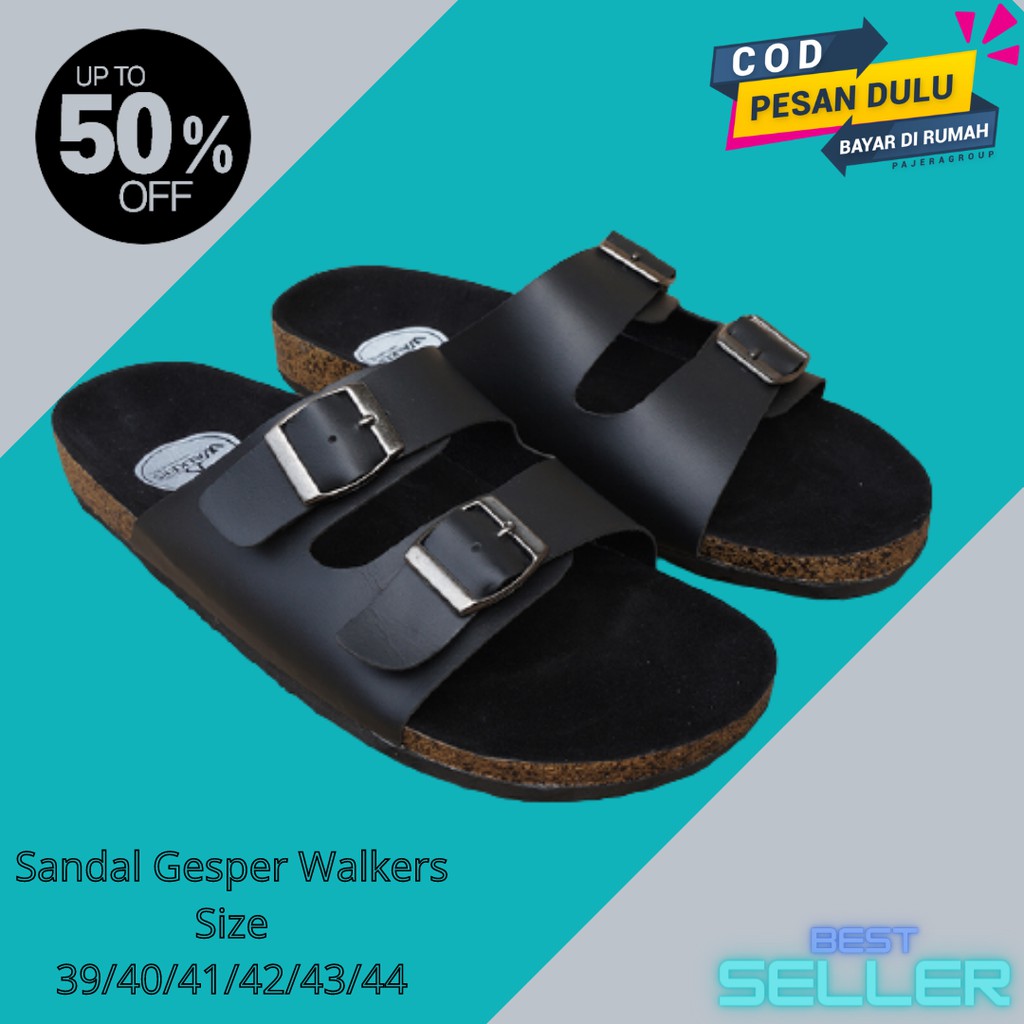 Sandal Pria Slop Sandal Briken Sandal Cowok Walkers Sendal Slide Polos Murah Keren Gesper2 Hitam