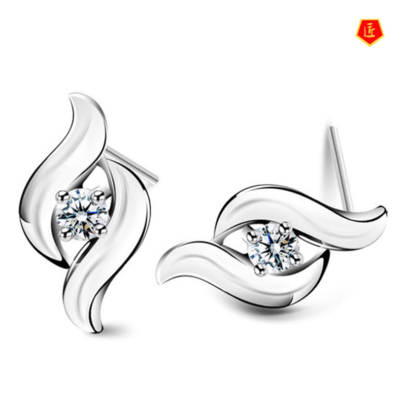 [Ready Stock]Fashion Graceful Silver Diamond Stud Earrings