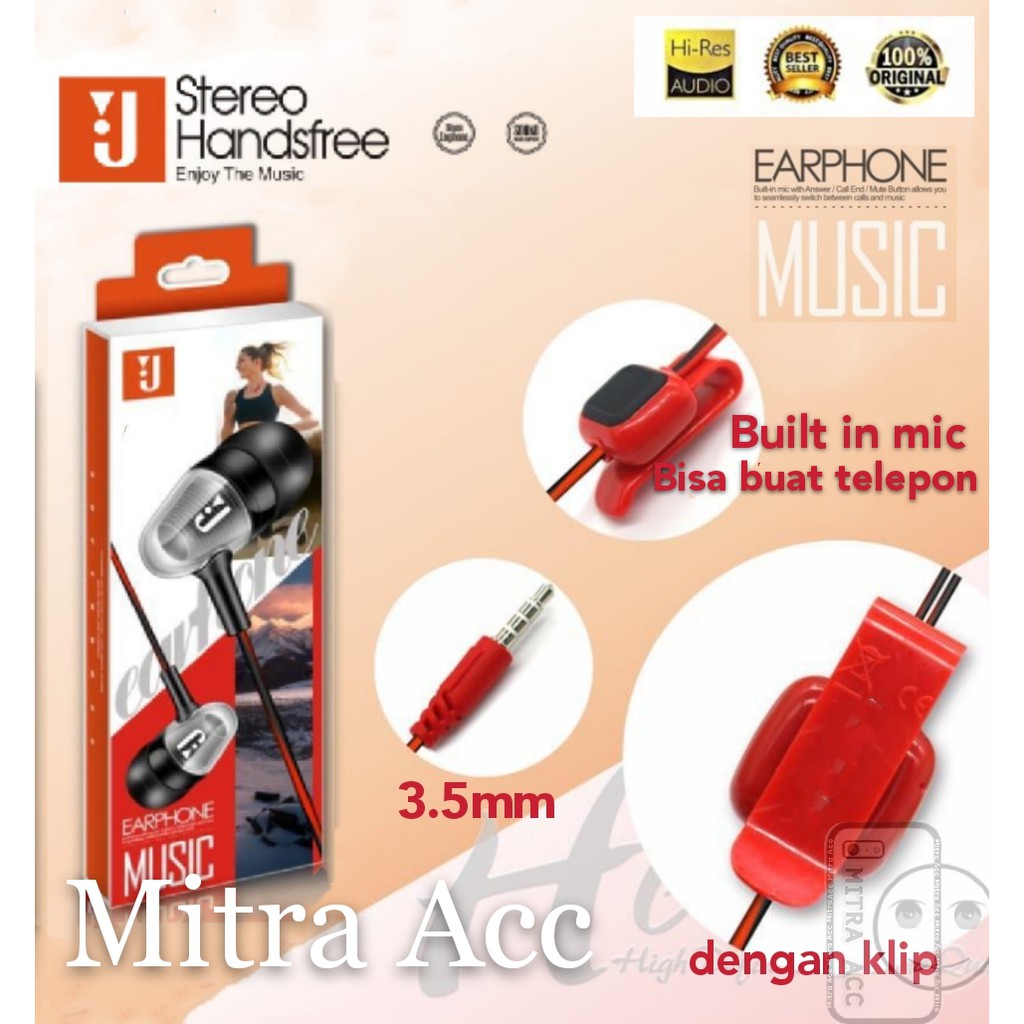 Headset Stereo JMusik Bass Universal Earphone with Klip mic 3.5mm