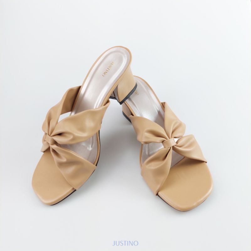 Sandal Hak Tahu JUSTINO HTB02 Series Heels Wanita 5cm-coffee (l/tan)