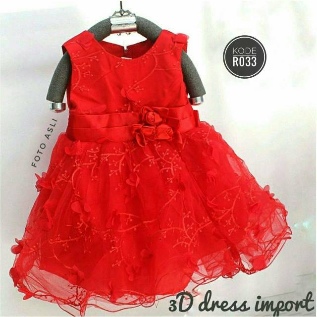 DRESS IMPORT PESTA (ngembang) merah