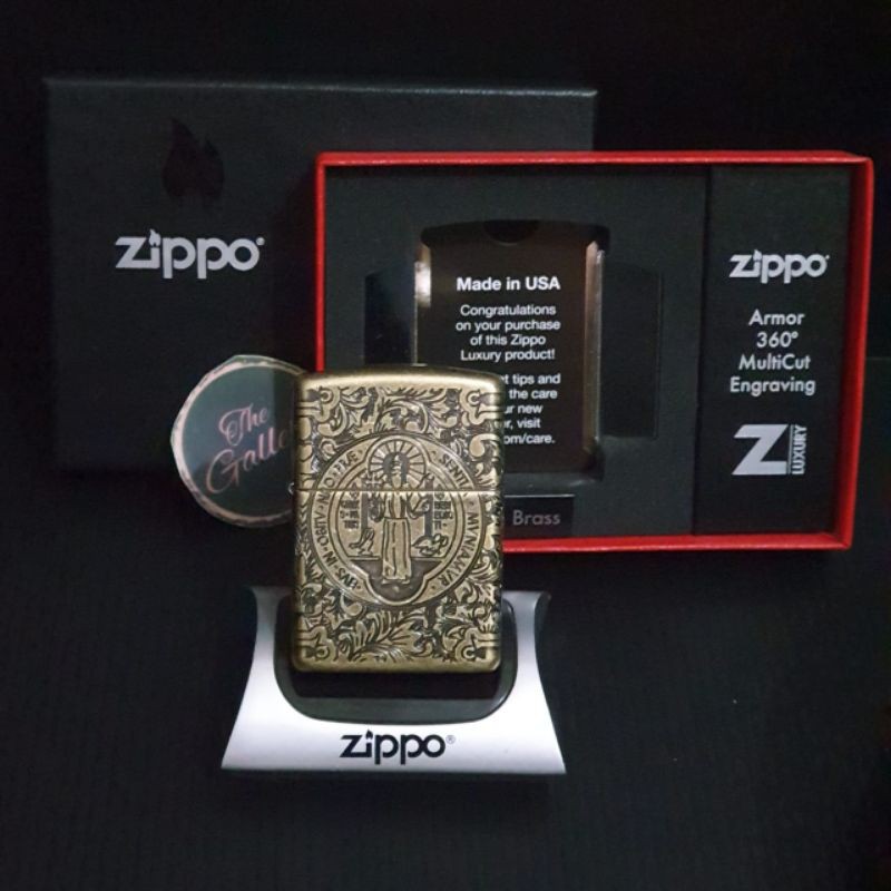 ⭐⭐⭐⭐⭐ 29719 ORIGINAL ZIPPO ARMOR ANTIQUE BRASS CONSTANTINE ST BENEDICT 4 SIDE