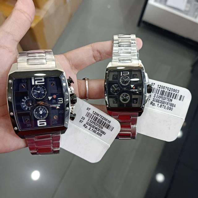 PROMO Jam Tangan Couple Pria Wanita Expedition E 6636 e6636 Silver Black Original 42-32mm