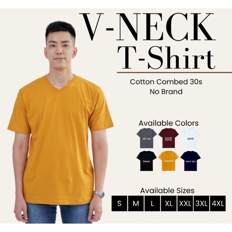 KAOS BAJU V-NECK 24s COTTON COMBED UNISEX NON BRAND