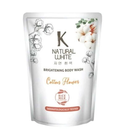 K Natural White Brightening Body Wash 450ml Refill Cotton Flower Aloe Vera Rice Milk Sabun Mandi Cair Knatural Isi Ulang Pouch