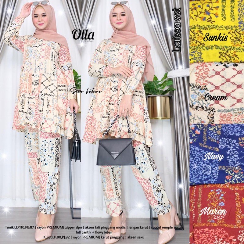 larissa daily set LD 110 - setelan tunik dan celana kulot bahan rayon viscose