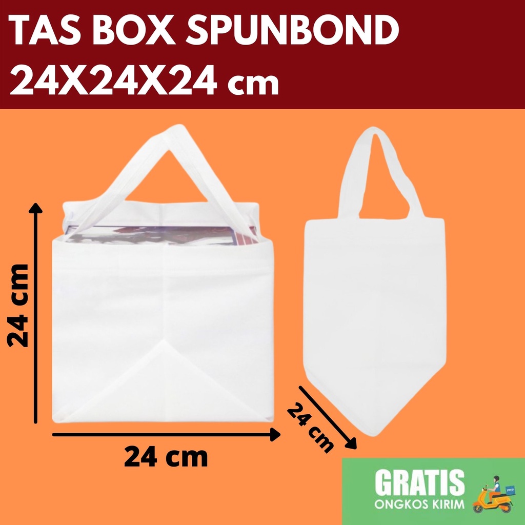 

TAS SPUNBOND BOX 24x24x24 cm HANDLE PUTIH / Tas Belanja/Tas Ultah