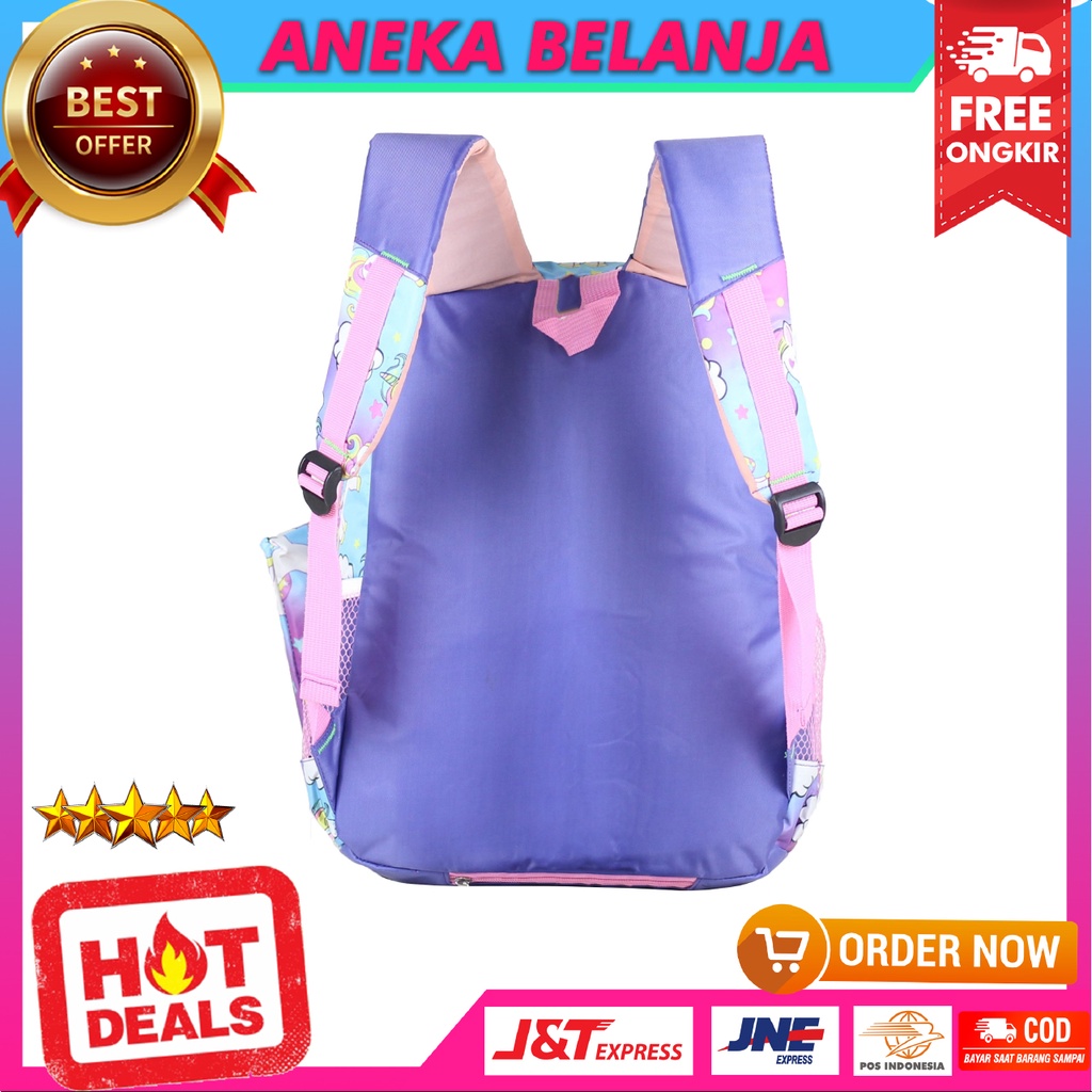 Ready Stock Tas Ransel Fashionable Anak Cewek Cahaya Girl Unicorn Ungu Lucu Imut Tas Ransel Import Anak Perempuan Anak TK SD SMP Bagus Keren Free Raincover Multifungsi Backpack Anak Cewe Stylish Kece Hangout TPQ TPA Temurah Terlaris Berkualitas