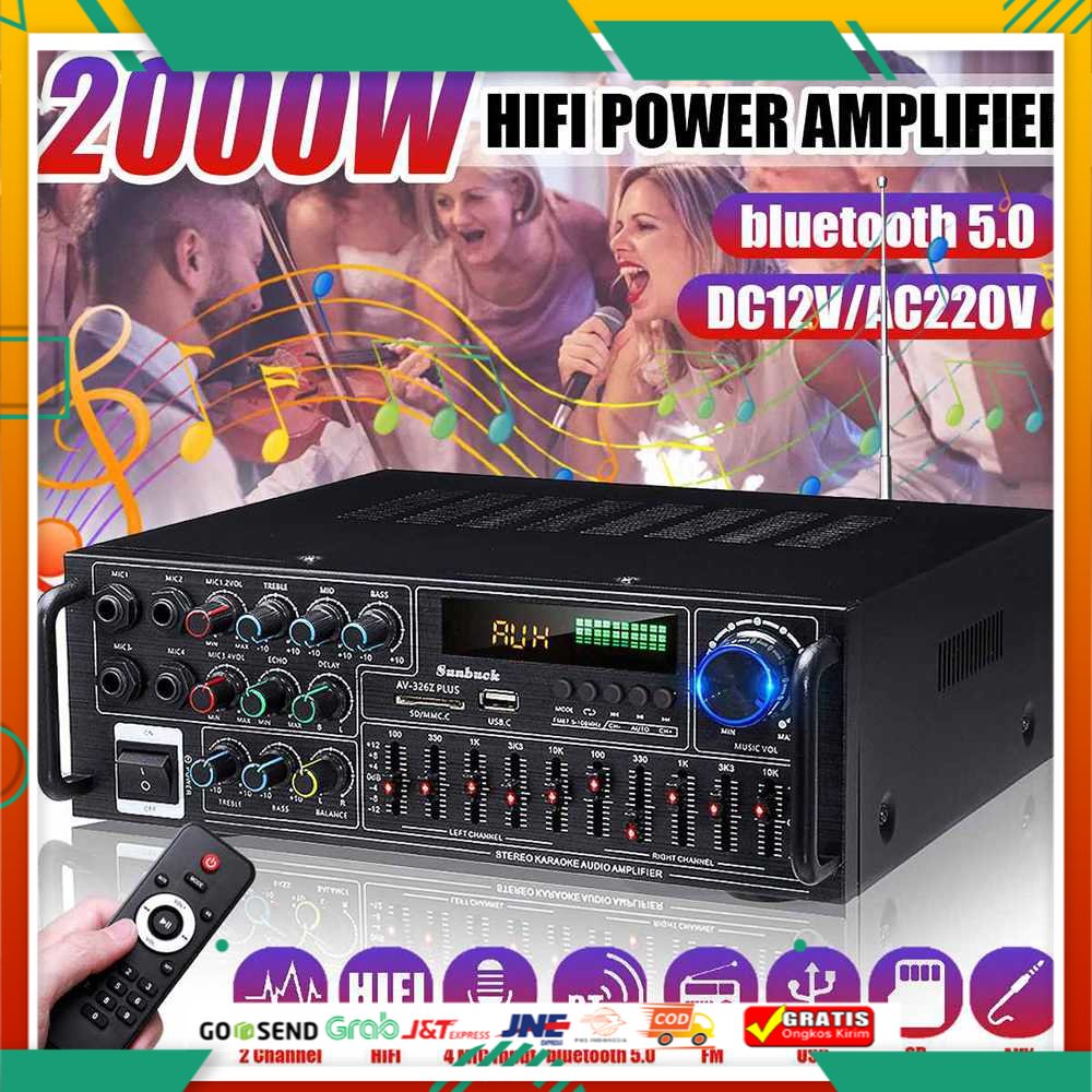 Sunbuck Power Amplifier Ampli 2000W Watt Bluetooth Karaoke Home Theater Mp3 USB FM Radio Sunbuck Blu