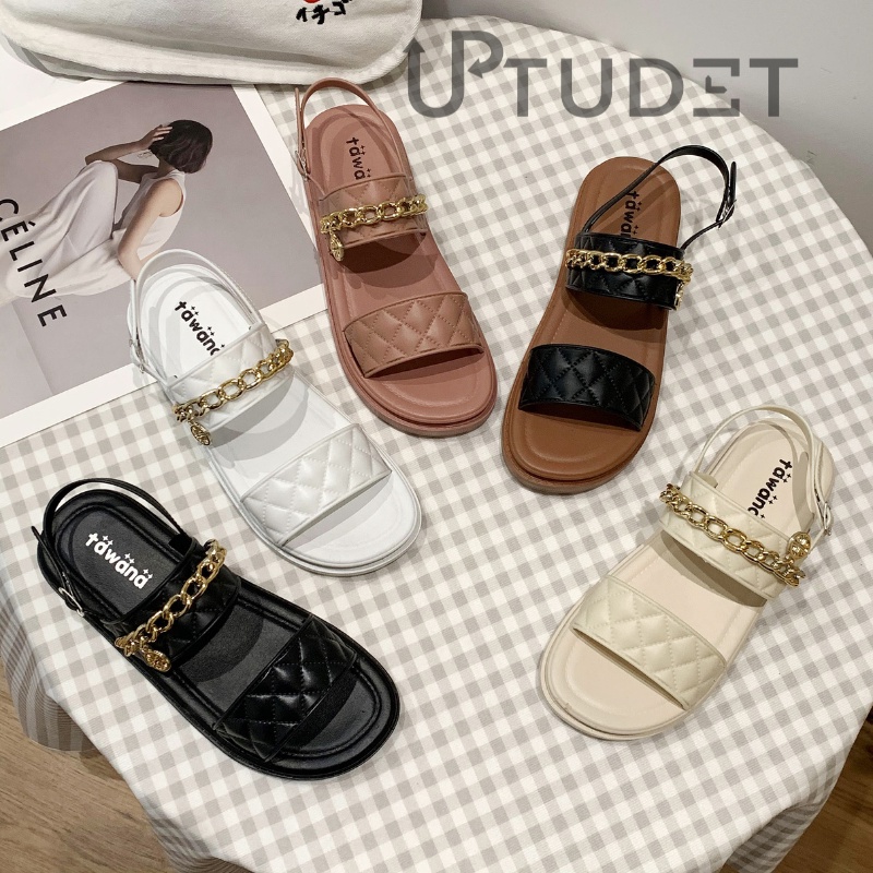 Tawana Women Sandal Casual Tali 2in1 Gold Chain Sendal Wanita LD25