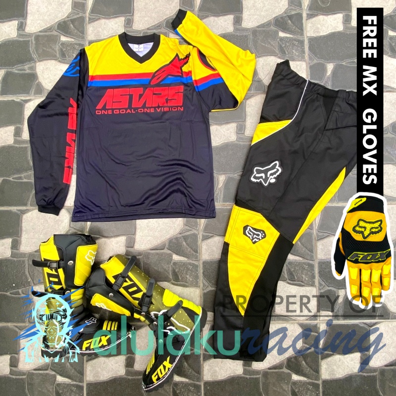 Jersey, Celana, Sarung Tangan &amp; Sepatu Fullprint with Protectors Fullset MX Trail Motocross - Paket Bundling ASCTFG041507-F47