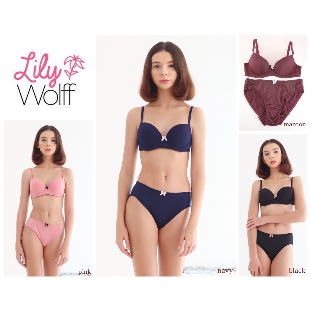 Bra Set Wanita Kawat Polos Branded Underwear LILY WOLFF Model Klasik Pakaian Dalam Cup 3/4 LW133