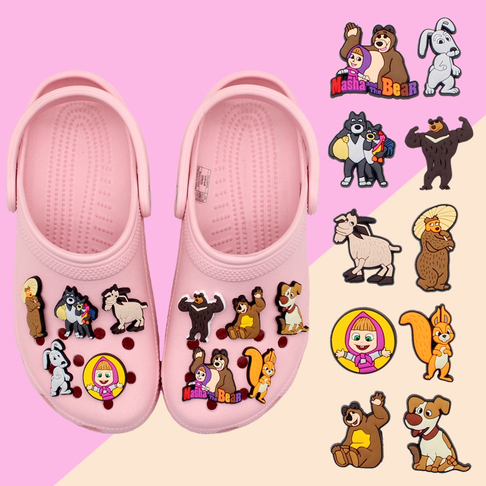 Jibbitz 1pcs shoe charms Gelang Tangan Kartun anime Masha and the Bear Crocs decorate Lubang Sepatu Pin accessoriesPVC Untuk Hadiah Natal