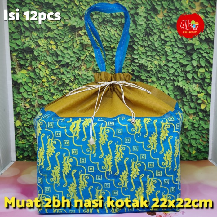 

SALE 12pcs Tas Kain Spunbond SERUT BATIK PARANG Pesta Hajatan Besekan uk.22 - Biru