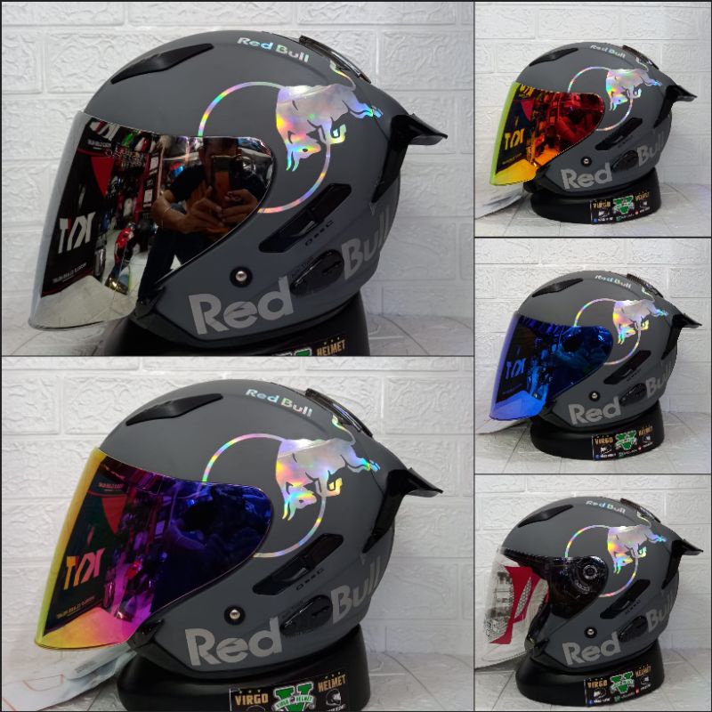 Helm Half Face KYT GALAXY Flat R Matt Gorila Paket Ganteng Redbull
