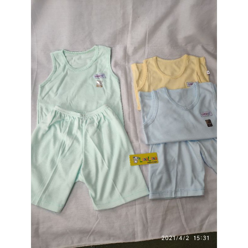 LittleQ setelan anak. kaos kutung Bis warna + celpen 3/4