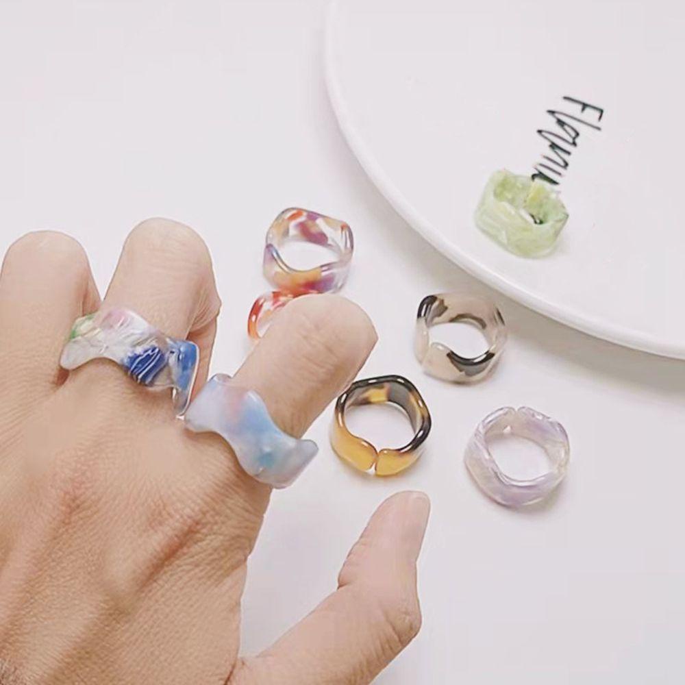 Lily Cincin Fashion Lady Gelombang Pembukaan Geometris Adjustable Asetat Ring