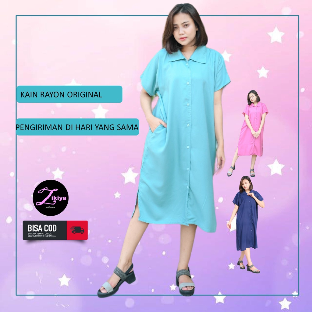 Daster Andin Baju Kekinian Rayon Polos Elsa Hamil Busui Sexy Cantik Dewasa Kancing Depan Hebel Murah