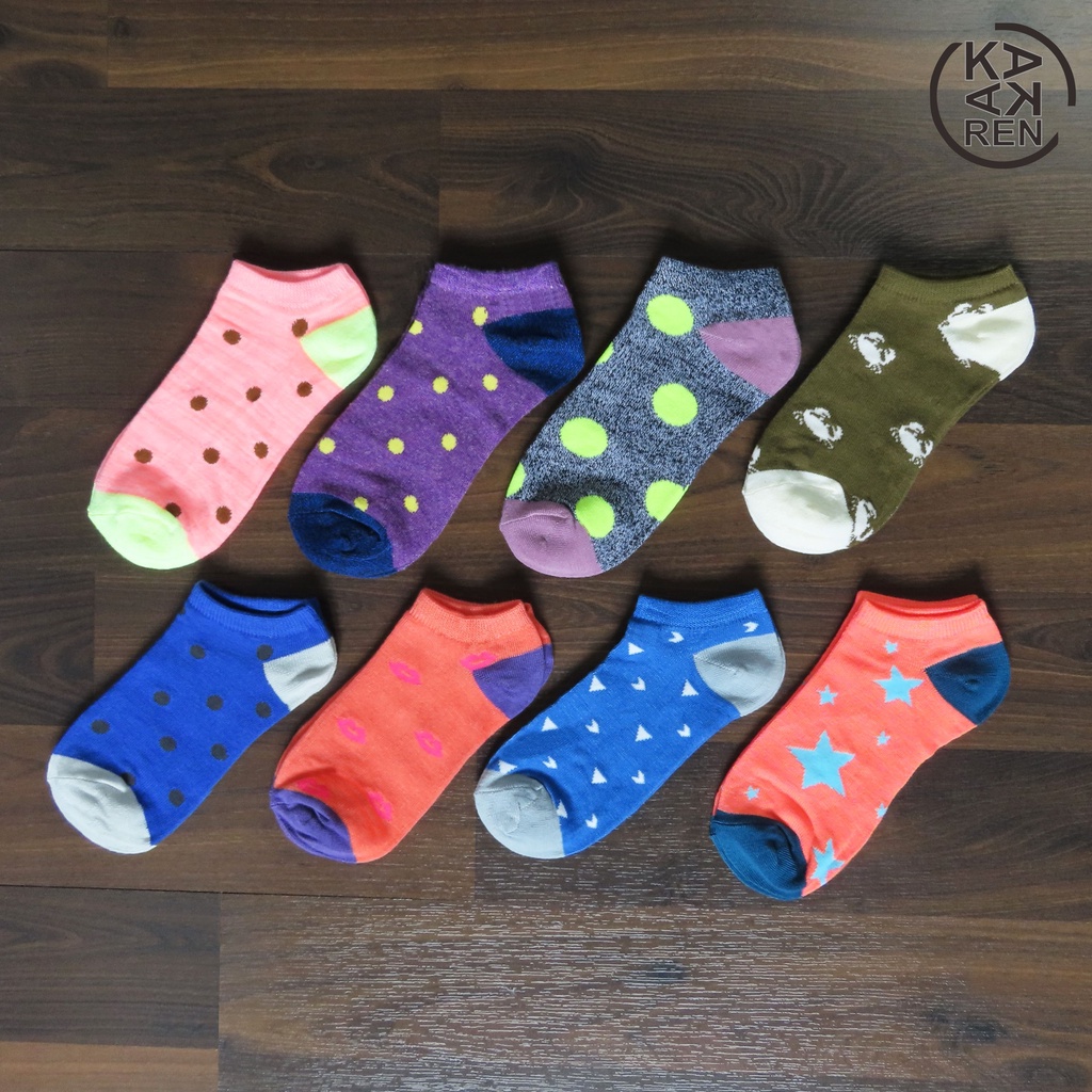 Kakaren Kaos Kaki Ankle Semata Kaki Motif Warna-Warni Paket 4pcs