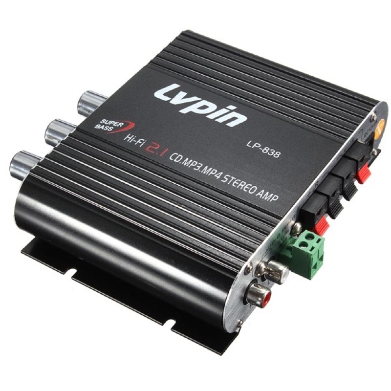 LVPIN Mini HiFi Stereo Amplifier Treble Bass Booster 12V - LP-838 - Black