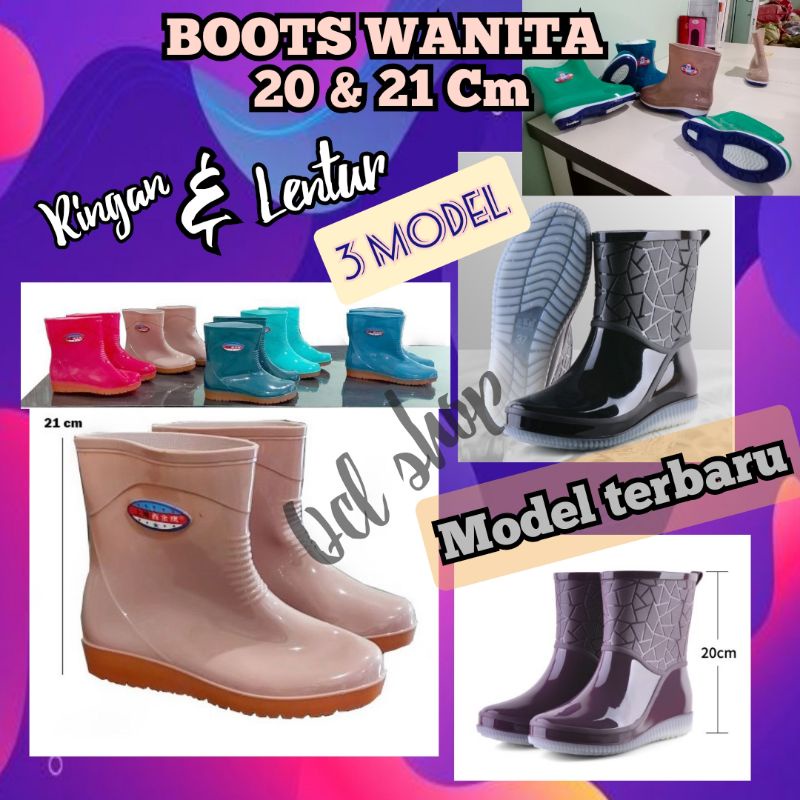 Sepatu Boots Wanita Anti Air / Sepatu Boots Hujan Low Heels (bahan karet untuk wanita)