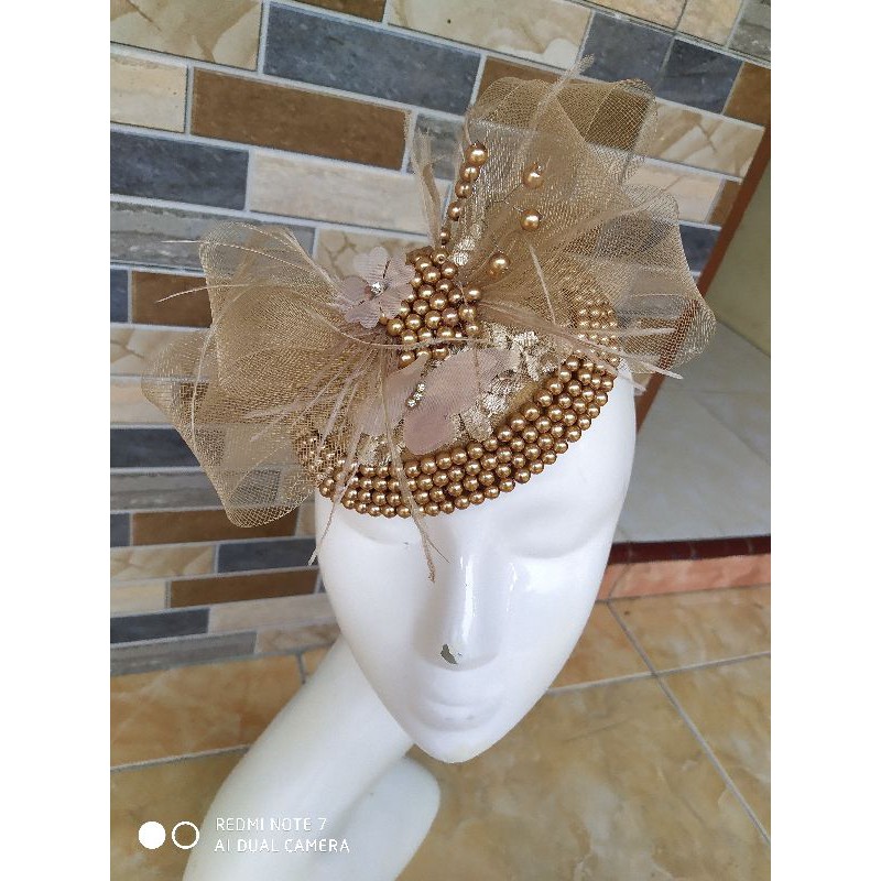 Fascinator mutiara topi hijab aksesoris pengantin