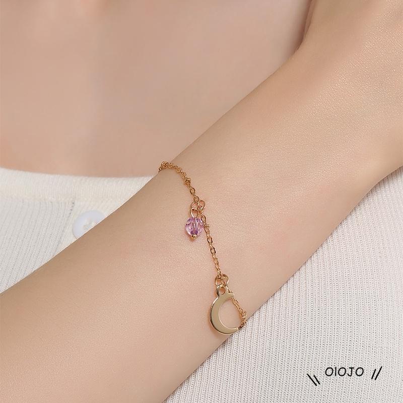 Korea Manis Crystal Ball Moon Liontin Gelang Aksesoris Fashion Wanita - ol