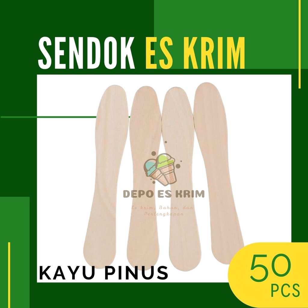 Sendok Es Krim Murah Kayu Pinus Albasia 50 pcs ( Ice Cream Spoon Gagang Kayu Stik )