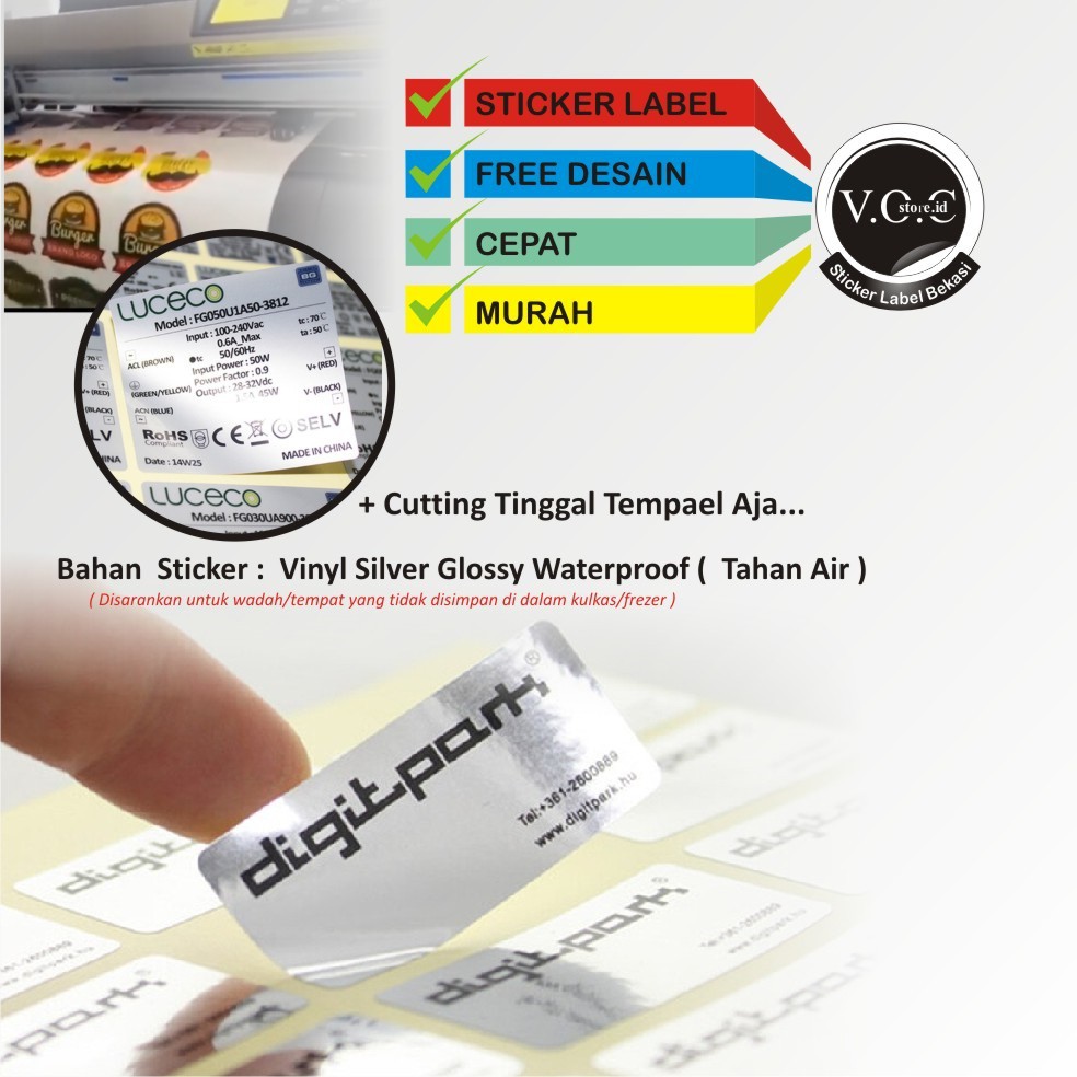 BACA SEBELUM PESAN - Cetak Sticker VINYL SILVER glossy - stiker Label kemasan produk custom Murah FREE DESAIN