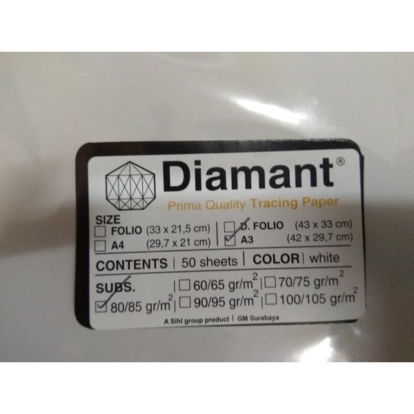 Kertas Kalkir Merk Diamant Transparant A3 80/85