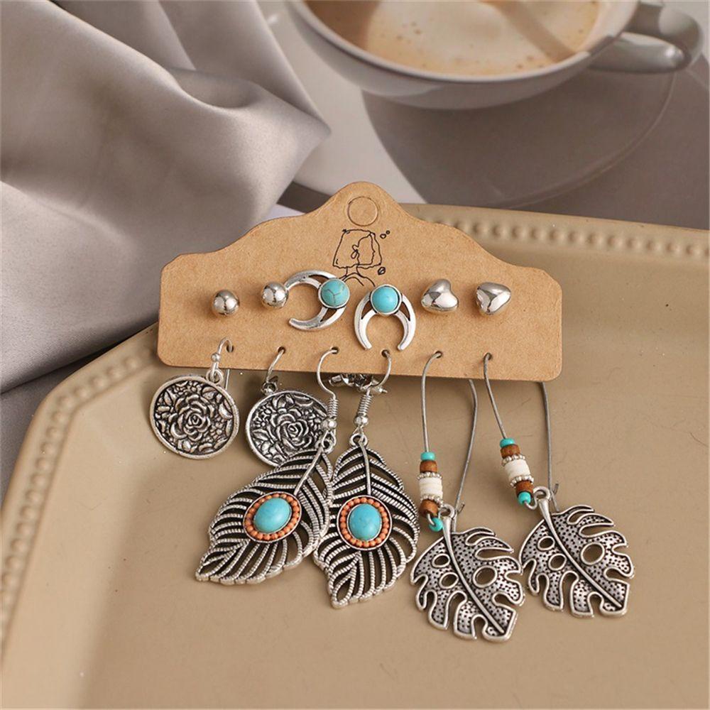 Suyo 6pasang Drop Menjuntai Anting Set Fashion Gaya Nasional Bronze Waterdrop Bohemian Earrings