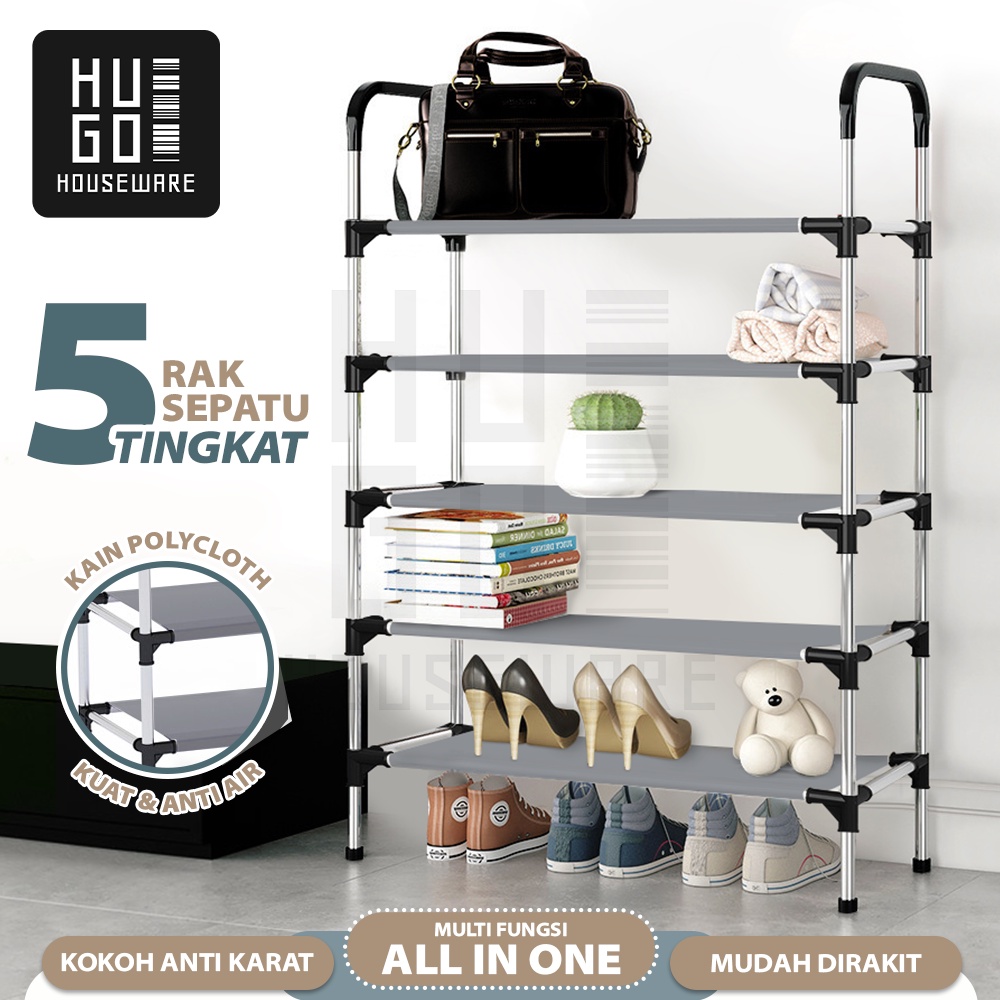 HUGO Rak Sepatu Portable Serbaguna 4 &amp; 5 Tingkat Tempat Sandal Premium