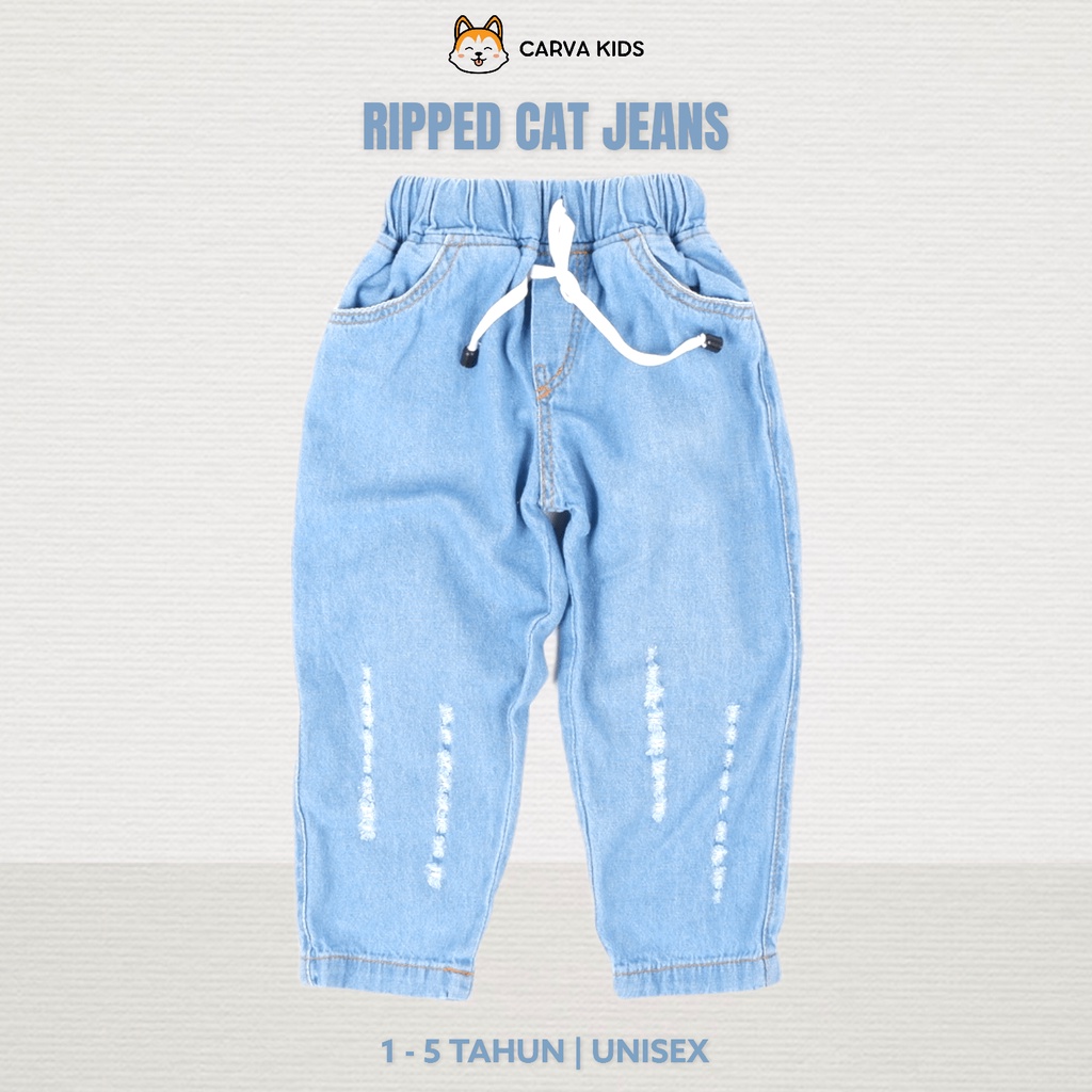 Carva celana Panjang Anak Soft Jeans Ripped Chinos Celana Jeans anak cewe cowo unisex  PREMIUM