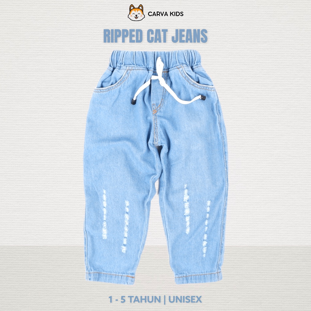 CELANA PANJANG CARVA JEANS ANAK SOBEK RIPPED CAT POLOS IMUT LUCU BESTSELLING