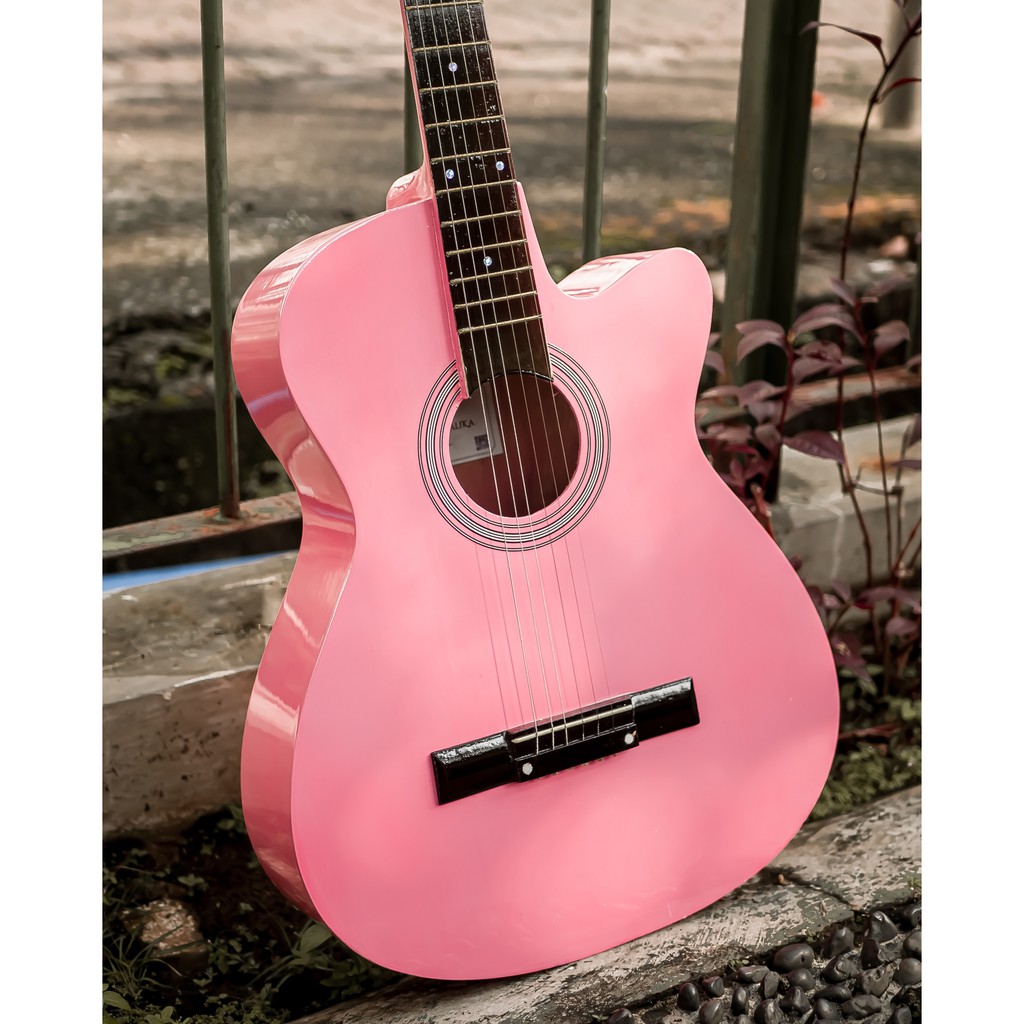 [PAKET KOMPLIT] Gitar Akustik Pemula PASTEL PINK Series Full Set