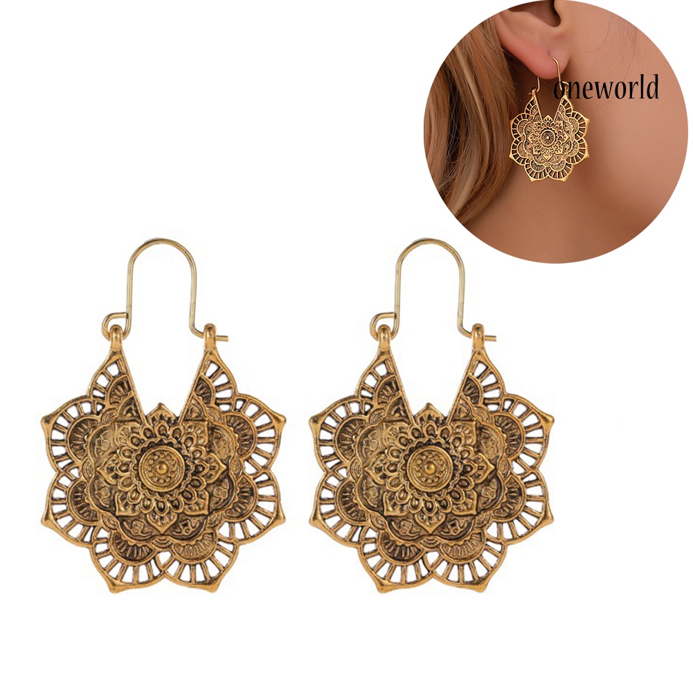 OW@ Vintage Women Hollow Out Carved Flower Dangle Leverback Earrings Jewelry Gift