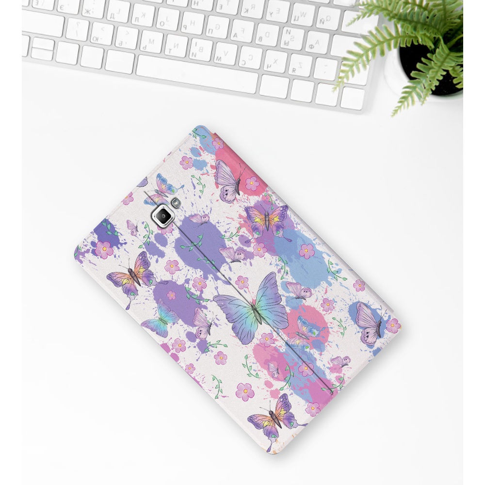 Untuk Samsung Galaxy Tab E 9.6 (2015) Fashion Tablet Casing SM-T560 SM-T561 SM-T560NU 9.6-inci Fancy Color Butterfly Series Flip Leather Case Stand Cover