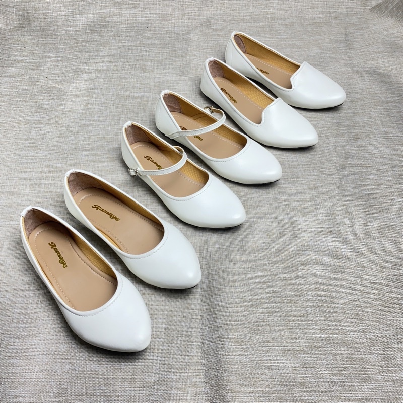 SIZE 37 - 44 Sepatu Flat Shoes Putih Wanita  Sol Non Slip Karet Lentur