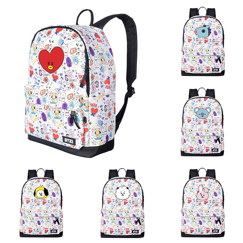 BTS bt21 Tas Ransel Sekolah Motif Print Kartun Lucu Bahan 