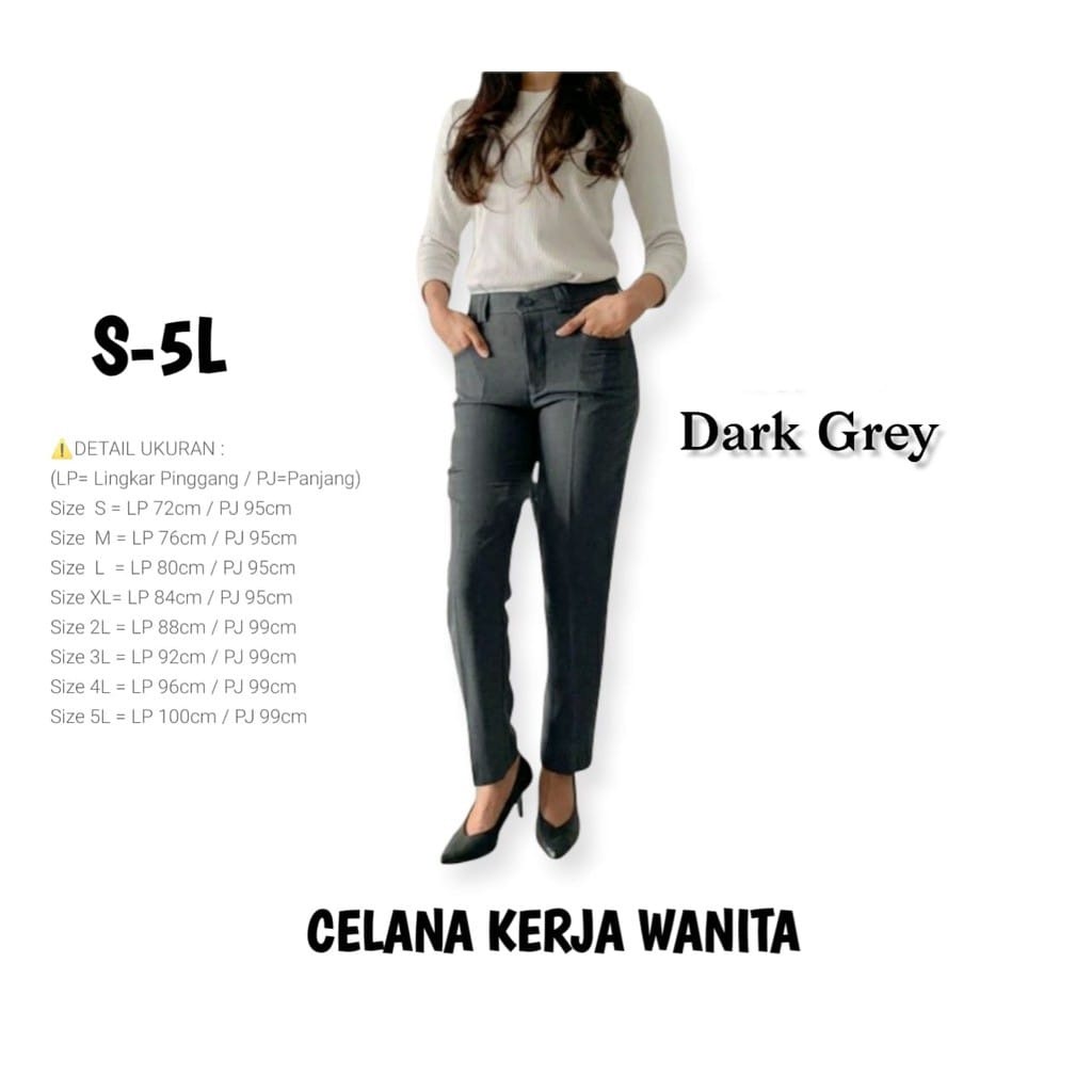 CELANA KERJA WANITA BAHAN WOLL SLIMFIT HITAM | SILVER | ABU TUA SIZE S M L XL XXL 3L 4L 5L