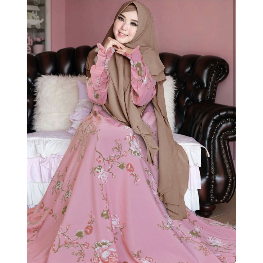 MANOHARA GAMIS MONALISA SATU SET KERUDUNG KHIMAR CERUTY 2 LAYER GAMIS WANITA UKURAN JUMBO XXL