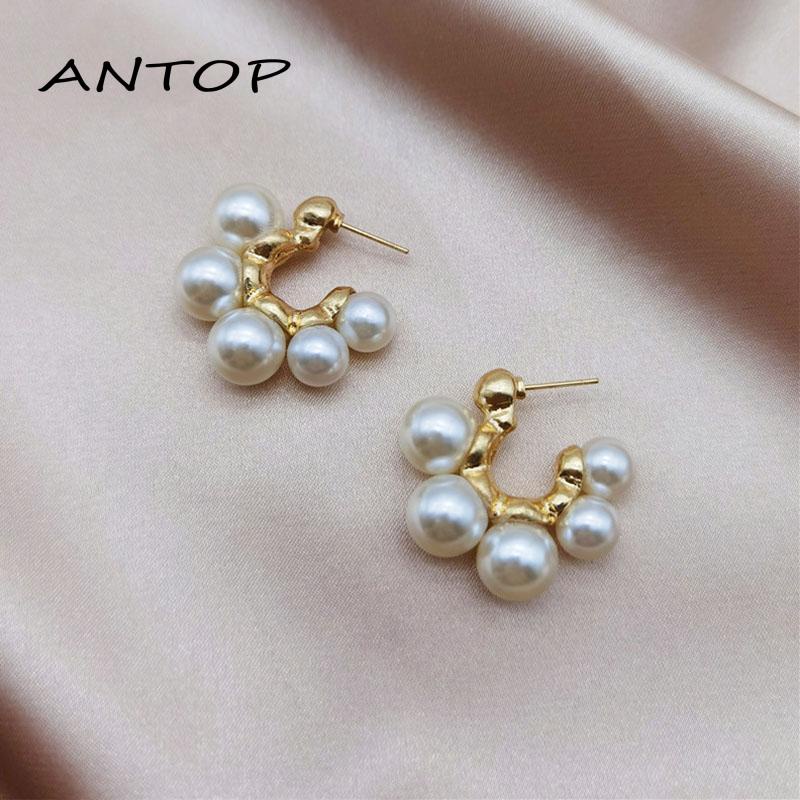 Anting Bentuk C Aksen Mutiara Gaya Retro