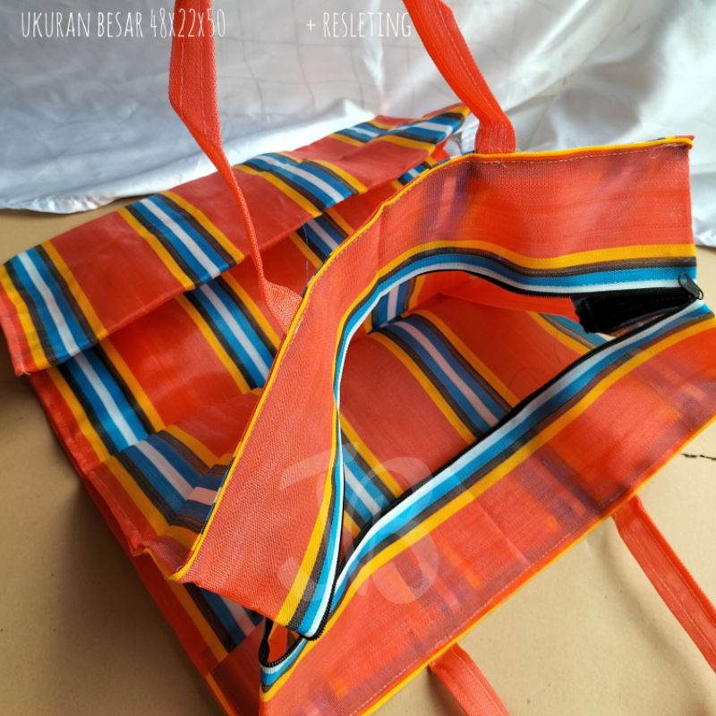 Tas Belanja Nilon Ada Resleting Tote Bag Tebal Jumbo Besar Serbaguna Laundry Bag