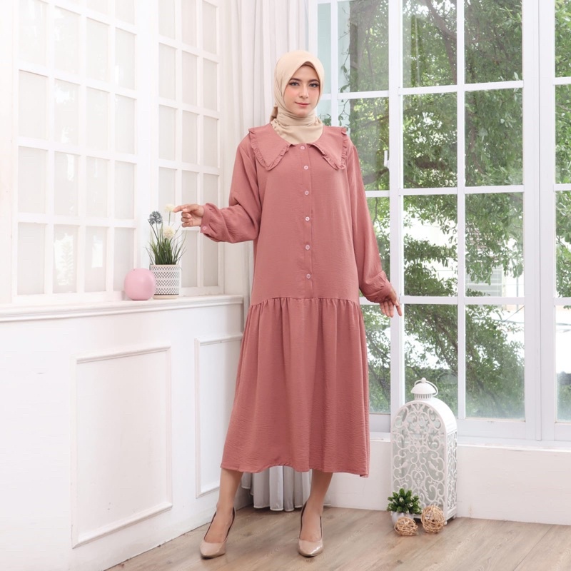 351 MIDI DRESS CRINKLE JUMBO XXL BIGSIZE MUSLIM POLOS RAYON MURAH PGMTA GROSIR KERAH KANCING BUSUI