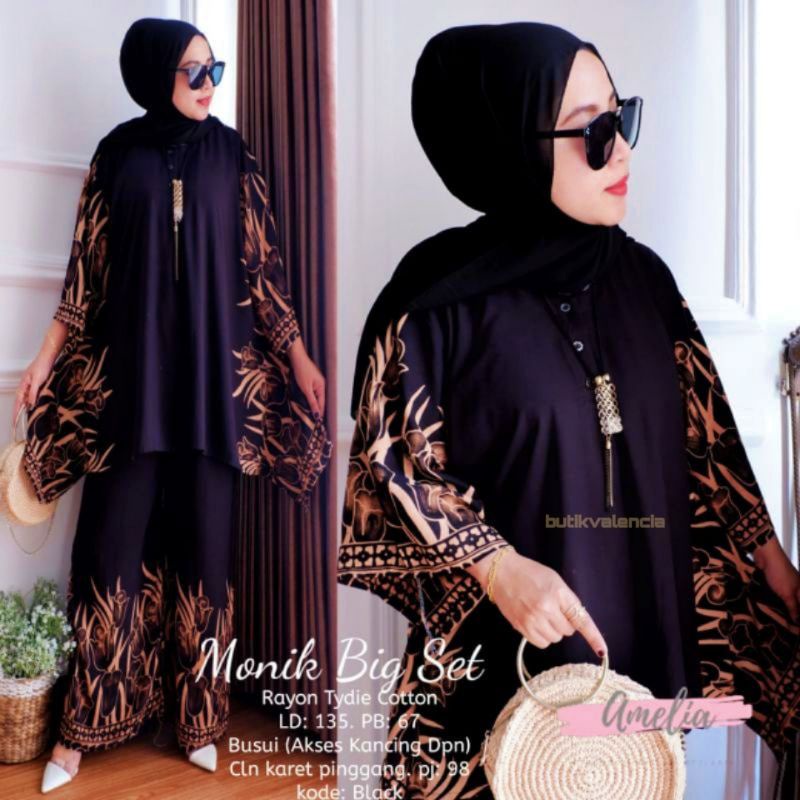 Monic Big Set - One Set Wanita Rayon Premium Setelan Rayon Premium Lengan Panjang Set Bigsize LD 135 cm