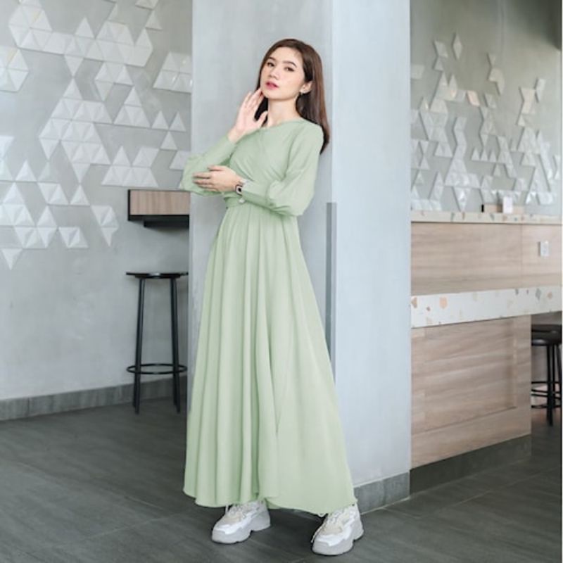 Raya dress korean style premium wedding dress party muslimah jumbo dress wanita muslim busui terbaru maxi dress kondangan brukat murah dress gamis ootd hijab kekinian gamis brukat jumbo gamis busui bumil polos terbaru gamis keluarga seragam couple-Mint