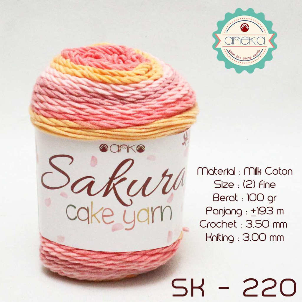 Benang Rajut Katun Susu Rainbow Sakura Cake Milk Cotton Yarn - 220