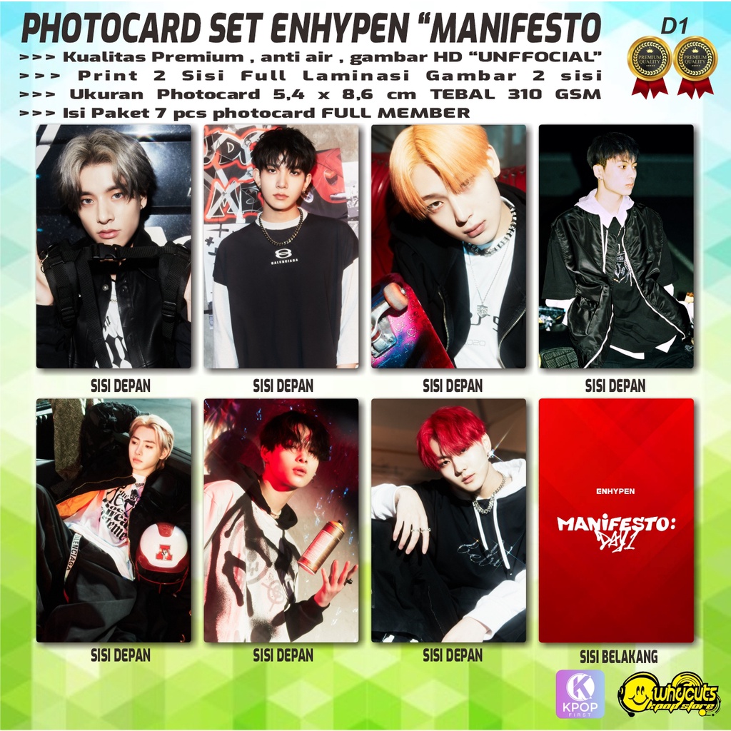 PHOTOCARD FULL SET UNOFFICIAL PREMIUM ENHYPEN MANIFESTO / PRINT 2 SISI FULL LAMINASI GLOSSY / ANTI AIR